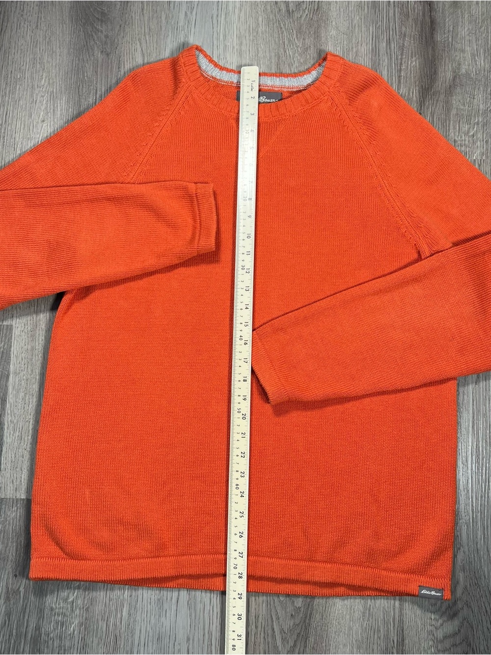 Vintage Eddie Bauer Sweater Men’s L Orange Knit Crew Neck Cotton Fall Pullover - Picture 6 of 8
